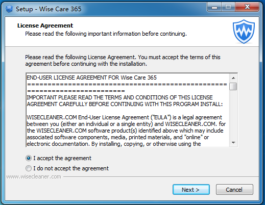 Wise Care 365 软件安装协议