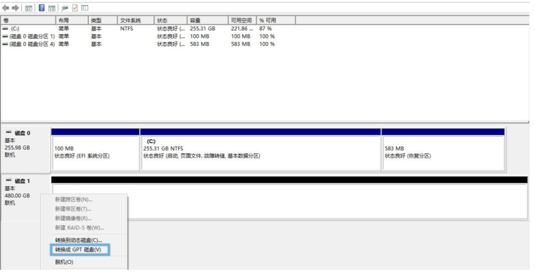 点击转换成GPT磁盘 点击转换成GPT磁盘